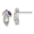 Sterling Silver Rhodium-plated Polished Amethyst and Green Quartz Leaf Post Earrings