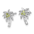 Sterling Silver Rhodium-plated Polished and Grooved Peridot and White Topaz Palm Tree Post Earrings - Birthstone Company