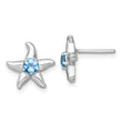 Sterling Silver Rhodium-plated Polished Round Light Swiss Blue Topaz Starfish Post Earrings