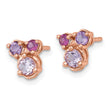 Sterling Silver Rose Gold-plated Polished Round Amethyst, Pink Quartz and Rhodolite Garnet Post Earrings - Birthstone Company
