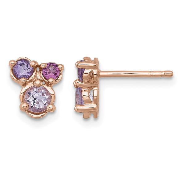 Sterling Silver Rose Gold-plated Polished Round Amethyst, Pink Quartz and Rhodolite Garnet Post Earrings - Birthstone Company