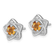 Sterling Silver Rhodium-plated Polished Citrine and White Topaz Star Post Earrings - Birthstone Company