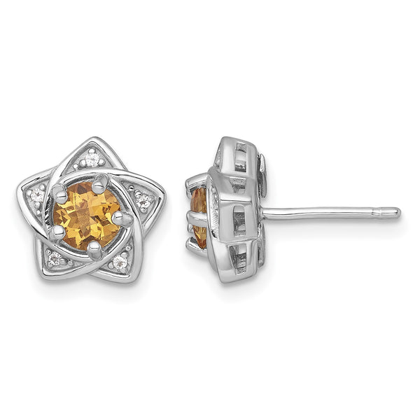 Sterling Silver Rhodium-plated Polished Citrine and White Topaz Star Post Earrings - Birthstone Company