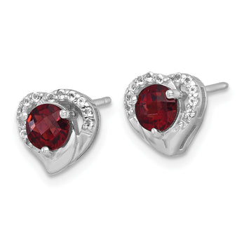 Sterling Silver Rhodium-plated Polished Garnet and White Topaz Heart Post Earrings - Birthstone Company