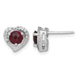 Sterling Silver Rhodium-plated Polished Garnet and White Topaz Heart Post Earrings - Birthstone Company