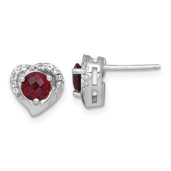 Sterling Silver Rhodium-plated Polished Garnet and White Topaz Heart Post Earrings