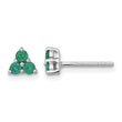 Sterling Silver Rhodium-plated Polished Three Round Emeralds Post Earrings - Birthstone Company