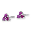Sterling Silver Rhodium-plated Polished Three Round Ruby Post Earrings - Birthstone Company