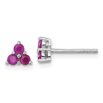 Sterling Silver Rhodium-plated Polished Three Round Ruby Post Earrings