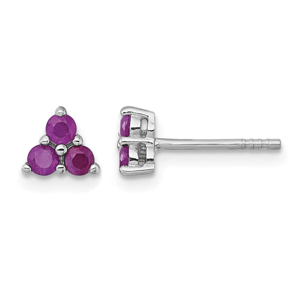 Sterling Silver Rhodium-plated Polished Three Round Ruby Post Earrings - Birthstone Company