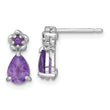 Sterling Silver Rhodium-plated Polished Amethyst Teardrop and Flower Post Earrings