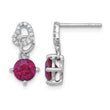 Sterling Silver Rhodium-plated Polished Round Lab Created Ruby and CZ Heart Post Dangle Earrings - Birthstone Company