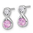 Sterling Silver Rhodium-plated Polished Round Lab Created Ruby and CZ Infinity Post Earrings - Birthstone Company