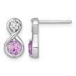 Sterling Silver Rhodium-plated Polished Round Lab Created Ruby and CZ Infinity Post Earrings - Birthstone Company