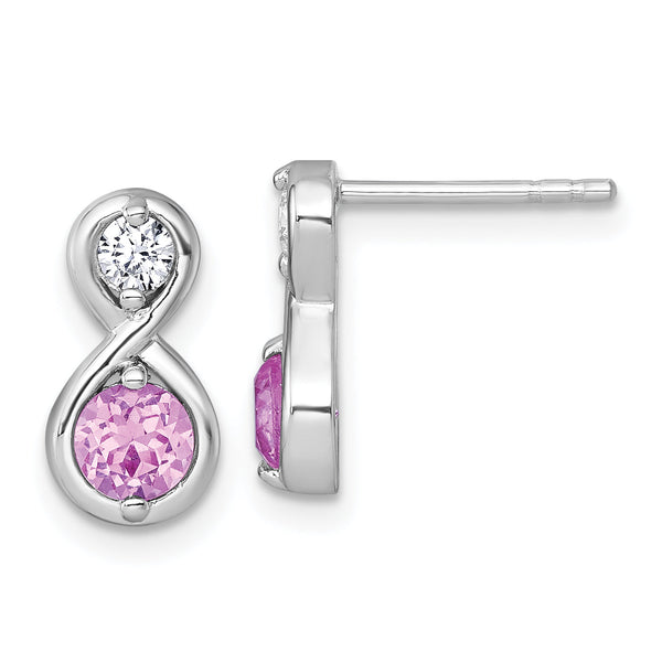 Sterling Silver Rhodium-plated Polished Round Lab Created Ruby and CZ Infinity Post Earrings