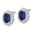Sterling Silver Rhodium-plated Polished Lab Created Sapphire and CZ Oval Halo Post Earrings - Birthstone Company