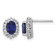 Sterling Silver Rhodium-plated Polished Lab Created Sapphire and CZ Oval Halo Post Earrings - Birthstone Company