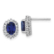 Sterling Silver Rhodium-plated Polished Lab Created Sapphire and CZ Oval Halo Post Earrings