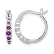 Sterling Silver Rhodium-plated Graduated Red Lab Created Ruby Hoop Earrings - Birthstone Company