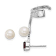 Sterling Silver Rhodium-plated CZ, White Freshwater Cultured Pearl and .57ct Oval Garnet Post and Cuff Asymmetric Earrings - Birthstone Company