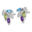 Sterling Silver Rhodium-plated Polished Amethyst, Peridot, and Blue and White Topaz Leaf Post Earrings - Birthstone Company