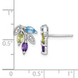 Sterling Silver Rhodium-plated Polished Amethyst, Peridot, and Blue and White Topaz Leaf Post Earrings - Birthstone Company