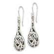 Sterling Silver Polished & Antiqued Filigree Heart Teardrop Dangle Earrings