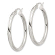Sterling Silver Diamond-cut Satin 3x35mm Hoop Earrings