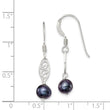 Sterling Silver Polished Filigree 5-6mm Black Freshwater Cultured Pearl Dangle Earrings