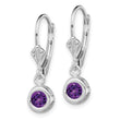 Sterling Silver Rhodium Plated 5mm Round Amethyst Leverback Earrings - Birthstone Company