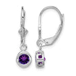 Sterling Silver Rhodium Plated 5mm Round Amethyst Leverback Earrings - Birthstone Company