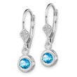 Sterling Silver Rhodium Plated 5mm Round Blue Topaz Leverback Earrings