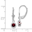 Sterling Silver Rhodium Plated 5mm Round Garnet Leverback Earrings