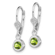Sterling Silver Rhodium Plated 5mm Round Peridot Leverback Earrings