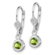Sterling Silver Rhodium Plated 5mm Round Peridot Leverback Earrings - Birthstone Company