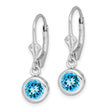 Sterling Silver Rhodium Plated 6mm Round Blue Topaz Leverback Earrings - Birthstone Company