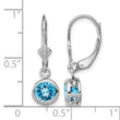 Sterling Silver Rhodium Plated 6mm Round Blue Topaz Leverback Earrings - Birthstone Company