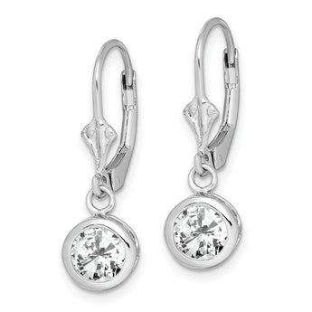 Sterling Silver Rhodium Plated 6mm Round CZ Leverback Earrings - Birthstone Company
