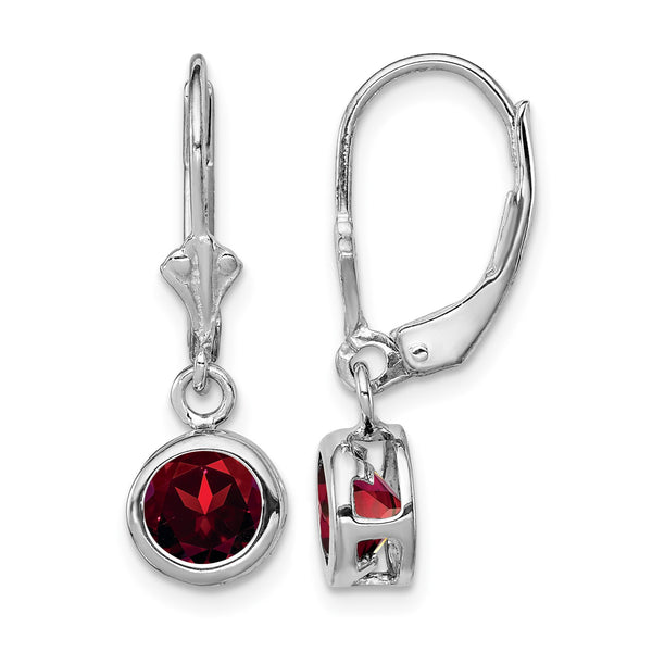 Sterling Silver Rhodium Plated 6mm Round Garnet Leverback Earrings - Birthstone Company