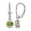 Sterling Silver Rhodium Plated 6mm Round Peridot Leverback Earrings - Birthstone Company