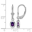 Sterling Silver Rhodium Plated 6x4mm Oval Amethyst Leverback Earrings - Birthstone Company