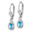 Sterling Silver Rhodium Plated 6x4mm Oval Blue Topaz Leverback Earrings - Birthstone Company