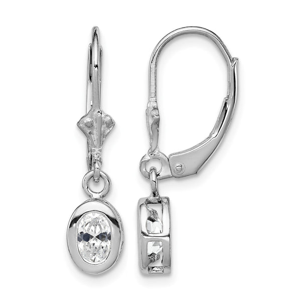 Sterling Silver Rhodium Plated 6x4mm Oval CZ Leverback Earrings - Birthstone Company