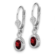 Sterling Silver Rhodium 6x4mm Oval Garnet Leverback Earrings - Birthstone Company