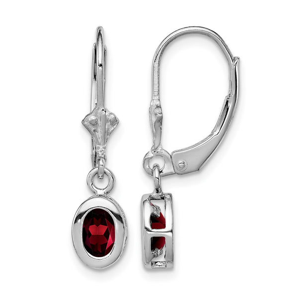 Sterling Silver Rhodium 6x4mm Oval Garnet Leverback Earrings - Birthstone Company
