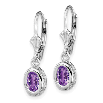 Sterling Silver Rhodium Plated 7x5mm Oval Amethyst Leverback Earrings - Birthstone Company