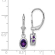 Sterling Silver Rhodium Plated 7x5mm Oval Amethyst Leverback Earrings
