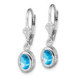 Sterling Silver Rhodium Plated 7x5mm Oval Blue Topaz Leverback Earrings - Birthstone Company