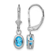 Sterling Silver Rhodium Plated 7x5mm Oval Blue Topaz Leverback Earrings - Birthstone Company