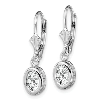 Sterling Silver Rhodium Plated 7x5mm Oval CZ Leverback Earrings